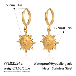 1 Pair Sun Smiling Face Stainless Steel  Gold Color  Drop Earrings h5