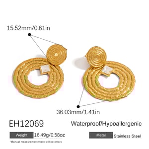 1 Pair Punk Circle Stainless Steel Gold Color Drop Earrings h5