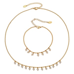 Romantic Heart Tassel Circle Stainless Steel Gold Color Zircon Women's Jewelry Sets h5 Picture5
