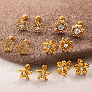 1 Paar Ohrstecker mit Blumen-Anhänger aus Edelstahl in Goldfarbe und Strasssteinen h5 Bild2