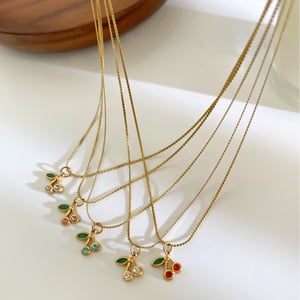 1 Piece Cherry Rhinestone Gold Color Pendant Necklace h5 Picture4