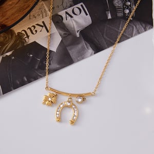 Luxurious Horseshoe-shaped Stainless Steel Gold Color Zircon Women's Jewelry Sets h5 Picture6