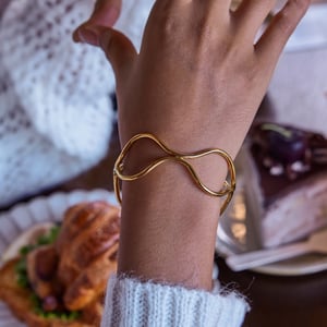 1 Piece Daily Curve Stainless Steel Gold Color Women's Cuff Bracelets h5 Picture4