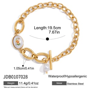 1 Piece Retro Flower Stainless Steel Gold Color Women's Chain Bracelets h5 Picture2