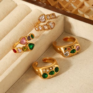 1 Piece Luxurious  Elegant Irregular Shape Stainless Steel   Gold Color  Zircon Women's Gemstone Rings h5 Picture5