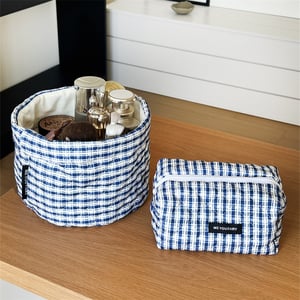 1 Piece Simple Casual Blue Checkered  Women's Makeup Bags h5 Picture3