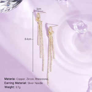 1 Pair Festive Series Heart Tassel Copper Dangle Earrings h5