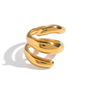 Anillo llamativo de acero inoxidable dorado con forma irregular de 1 pieza h5 Imagen5