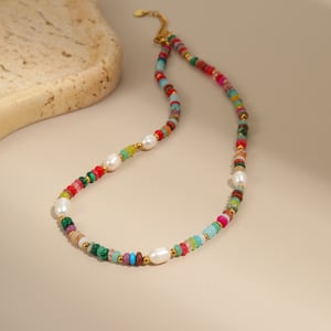 1 Piece Ethnic  Bohemian Beads Stainless Steel   Gold Color  Women's Chain Necklaces h5 Picture4