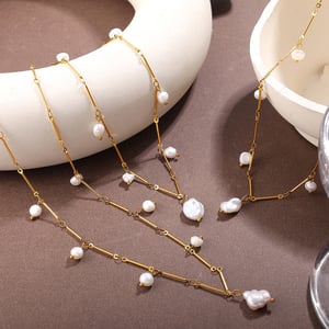 1 Piece Stainless Steel Gold Color Pearl Pendant Necklace h5 Picture2