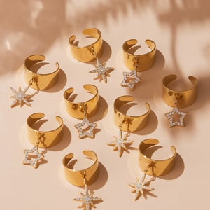 1 Piece Shinning Star Stainless Steel Gold Color Zircon Women's Gemstone Rings h5 Picture2