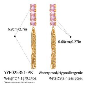 1 Pair Luxurious Tassel Stainless Steel Gold Color Zircon Dangle Earrings h5