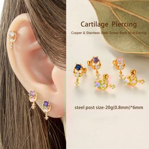 1 Stück Flügelform Kupfer Gold Farbe Zirkon Piercing Ohrring h5 Bild4