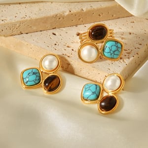 1 Piece Luxurious  Irregular Shape Stainless Steel   Gold Color  Women's Gemstone Rings h5 Picture5