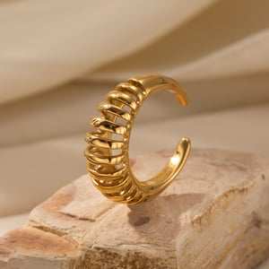 Anello statement in acciaio inossidabile color oro a forma di linea da 1 pezzo h5 Immagine3