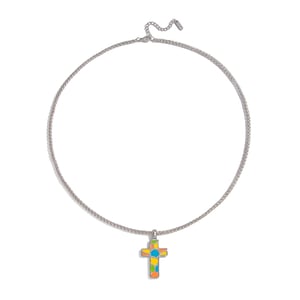 Collier pendentif croix en émail et acier inoxydable, 1 pièce h5 Image5