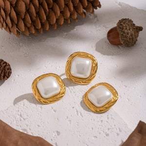 Ensemble de boucles d&#39;oreilles élégantes en acier inoxydable doré et perles h5 Image2