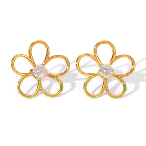 1 Pair Flower Stainless Steel Gold Color Zircon Stud Earrings h5 