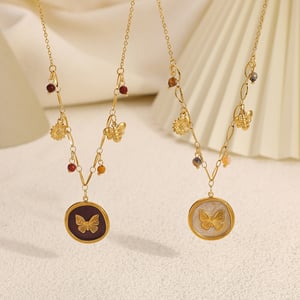 Collier avec pendentif en forme de papillon et de fleur en acier inoxydable pour femme, 1 pièce h5 Image3