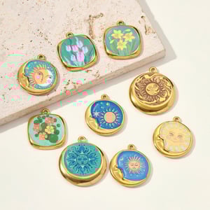 1 Piece Colorful Flower Pattern Stainless Steel Women's Pendants h5 Picture3