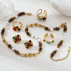 Natural Stone Beads Stainless Steel Pendant Necklaces Set h5 Picture3
