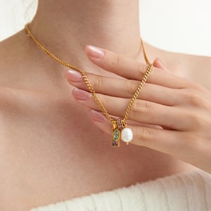 1 Piece Polychrome Rectangle Stainless Steel Gold Color Zircon Women's Pendant Necklaces h5 Picture6