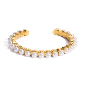 1 Piece Classic Beads Stainless Steel Gold Color Women's Bangles h5