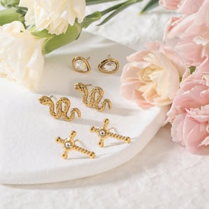 1 Set Luxurious Series Snake Stainless Steel Gold Color Women's Earring Sets h5 Picture3