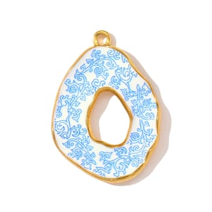 1 Piece Blue&White Porcelain Pattern Stainless Steel Women's Pendants h5