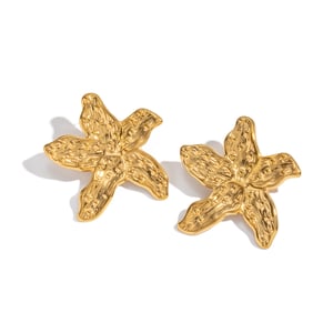 1 paire de boucles d'oreilles à tige en acier inoxydable couleur or en forme de fleur h5 Image4