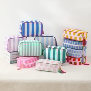 1 pezzo semplice casual a righe borse per il trucco da donna h5 Immagine2