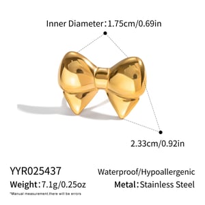 1 Piece Sweet Bow Knot Stainless Steel Gold Color Statement Ring h5