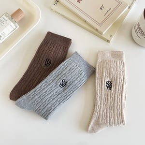 1 Pair Embroidered Letter Pure Cotton Women's Mid-Calf Socks h5 Picture2