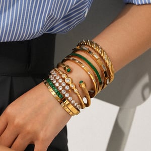 1 Piece Luxurious Stainless Steel Gold Color Zircon Bangle h5 Picture3