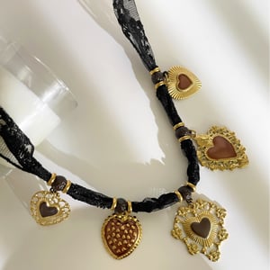 1 Piece Retro Heart Stainless Steel Gold Color Fabric Pendant Necklace h5 Picture4