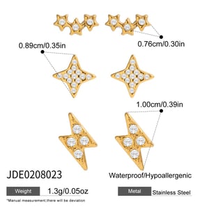 1 Set Classic Star Stainless Steel Gold Color Zircon Women's Earring Sets h5 Picture2