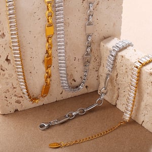 Irregular Shape Stainless Steel Gold Color Zircon Necklace Set h5 Picture4