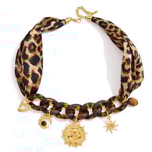 Collier avec pendentif en acrylique doré pour femme, motif léopard et soleil, en acier inoxydable h5 