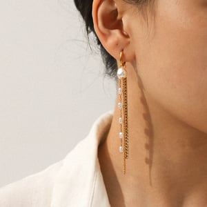 1 Pair Luxurious Series Tassel Stainless Steel Gold Color Zircon Dangle Earrings h5 Picture4