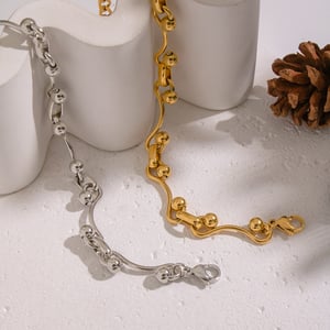 Bracelet à maillons ronds de forme irrégulière en acier inoxydable doré h5 Image2
