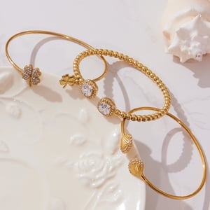 1 stuk prachtige schelp roestvrij staal goudkleurige zirkoon dames manchet armbanden h5 Afbeelding3