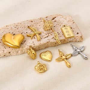 1 Stück Retro-Blumenherz-Kreuz-Anhänger aus Edelstahl in Goldfarbe zum Selbermachen h5 Bild4