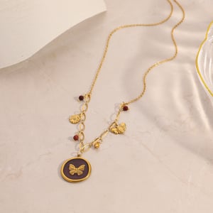 Collier avec pendentif en forme de papillon et de fleur en acier inoxydable pour femme, 1 pièce h5 Image4