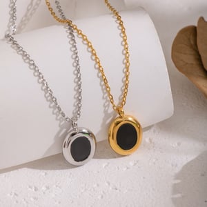 Collier pendentif rond en acier inoxydable émaillé couleur or 1 pièce h5 Image3