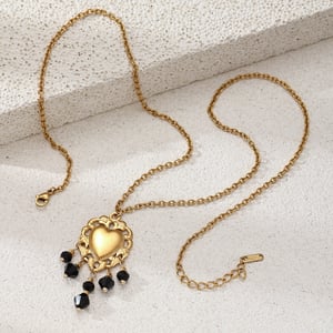 Retro Hart Roestvrij Staal Goudkleurige Kristal Kwast Natuursteen Kettingset h5 Afbeelding4