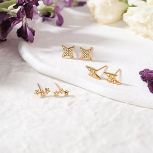 1 Set Classic Star Stainless Steel Gold Color Zircon Women's Earring Sets h5 Picture4