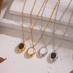 Collier pendentif rond en acier inoxydable émaillé couleur or 1 pièce h5 Image2