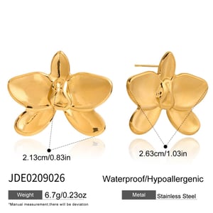 1 paire de boucles d&#39;oreilles à tige luxueuses en acier inoxydable couleur or pour femme, motif Phalaenopsis h5 Image2