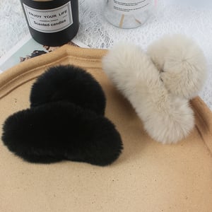 1 pince à cheveux luxueuse, mignonne et unie en fourrure pour femme h5 Image3