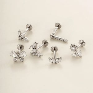 1 Piece Flower Butterfly Stainless Steel Gold Color Zircon Women's Piercing Earrings h5 Picture3
